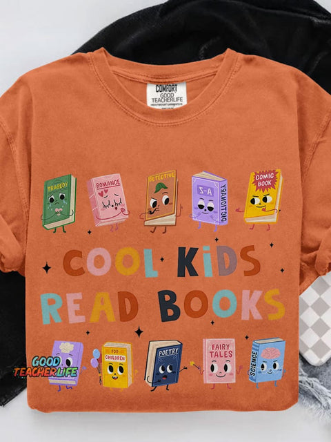 Cool Kids Read Books Teacher Casual Print T-shirt