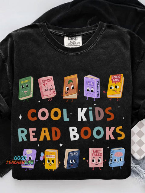 Cool Kids Read Books Teacher Casual Print T-shirt