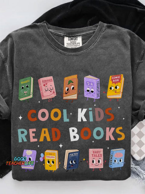 Cool Kids Read Books Teacher Casual Print T-shirt