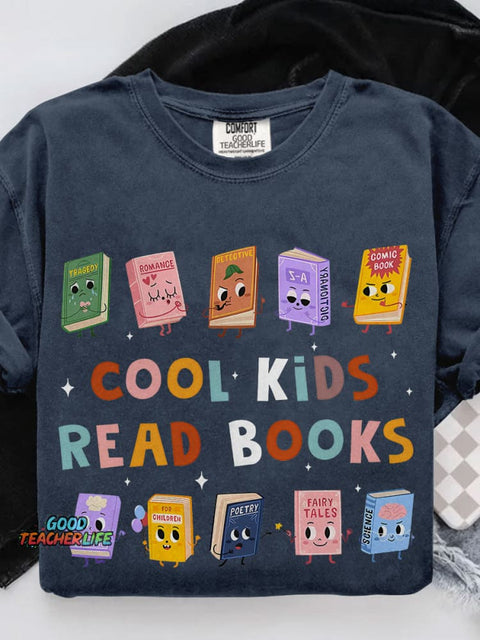 Cool Kids Read Books Teacher Casual Print T-shirt