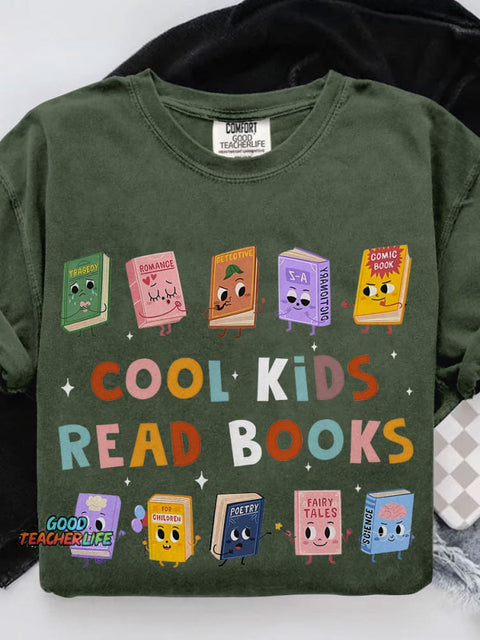 Cool Kids Read Books Teacher Casual Print T-shirt