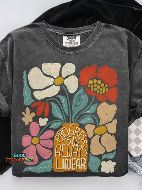 Progress Is Not Linear Teacher Casual Print T-shirt