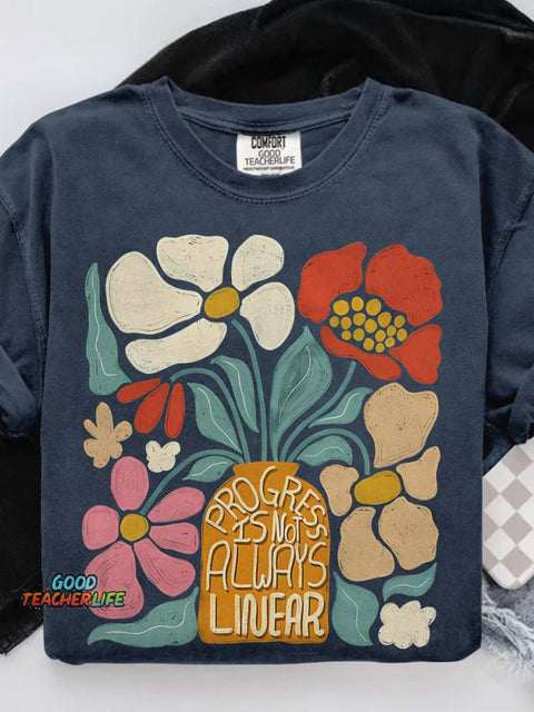 Progress Is Not Linear Teacher Casual Print T-shirt