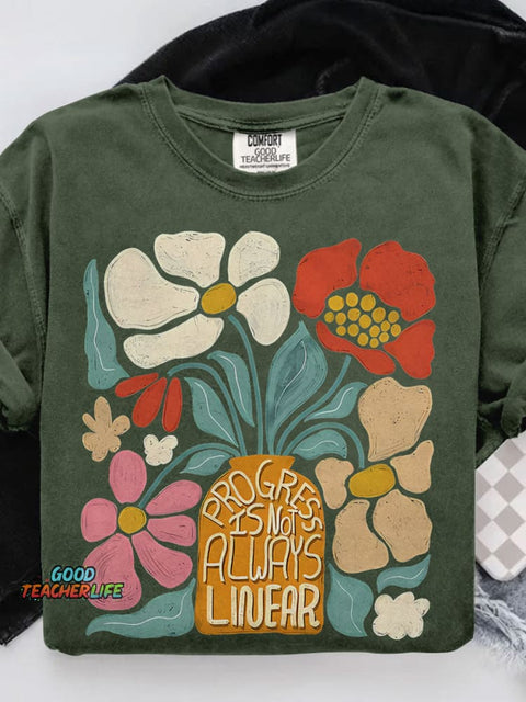 Progress Is Not Linear Teacher Casual Print T-shirt
