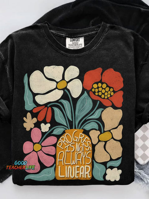Progress Is Not Linear Teacher Casual Print T-shirt