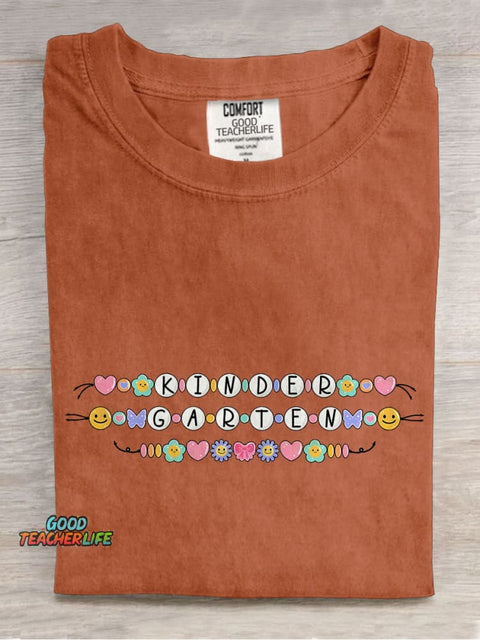 Kindergarten Crew Friendship Bracelet Teacher Casual Print T-shirt