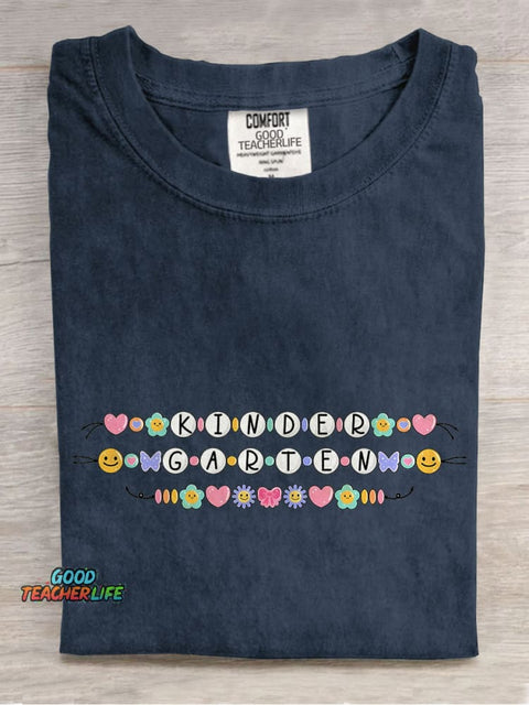 Kindergarten Crew Friendship Bracelet Teacher Casual Print T-shirt