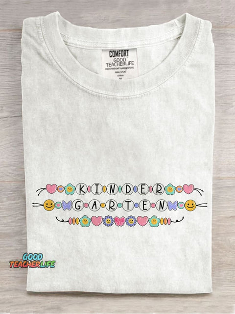 Kindergarten Crew Friendship Bracelet Teacher Casual Print T-shirt
