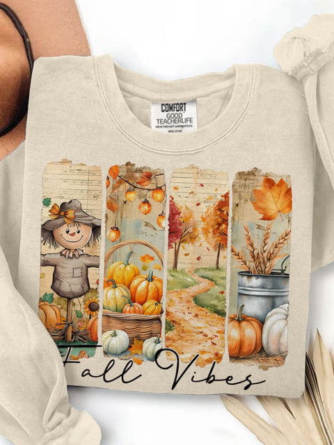 Fall Vibes Fall Pumpkin Print Casual Sweatshirt