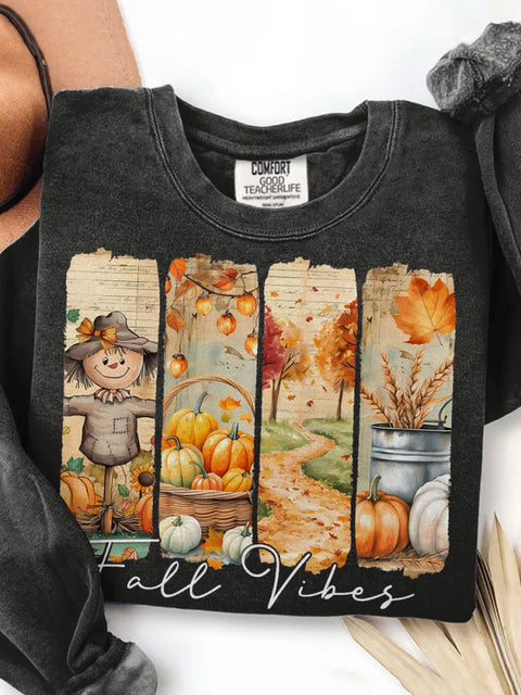 Fall Vibes Fall Pumpkin Print Casual Sweatshirt
