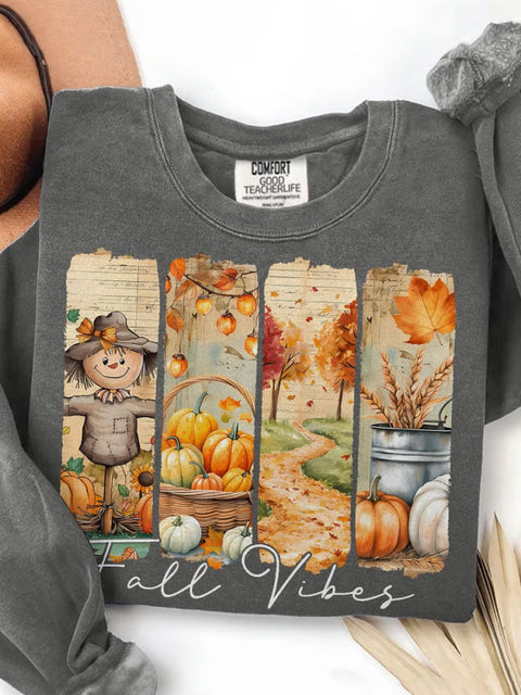 Fall Vibes Fall Pumpkin Print Casual Sweatshirt