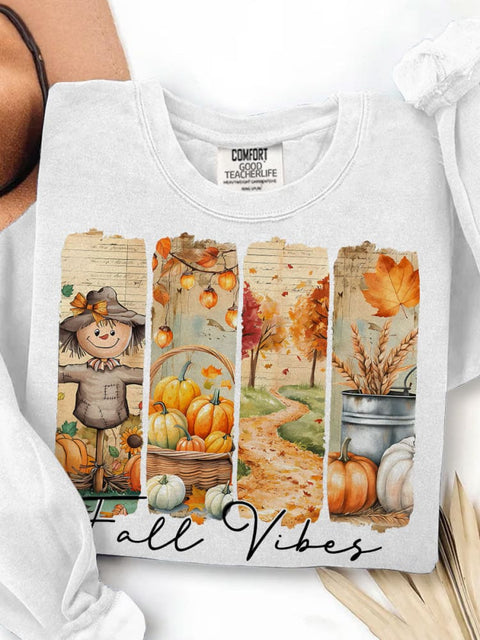 Fall Vibes Fall Pumpkin Print Casual Sweatshirt