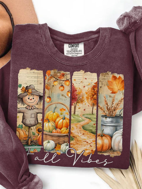 Fall Vibes Fall Pumpkin Print Casual Sweatshirt