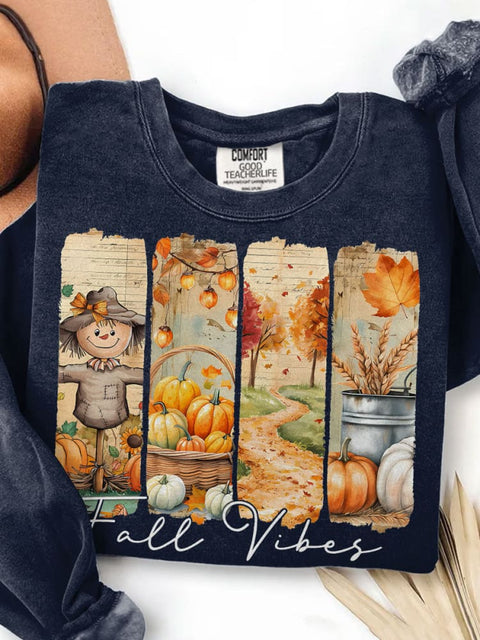 Fall Vibes Fall Pumpkin Print Casual Sweatshirt