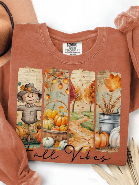 Fall Vibes Fall Pumpkin Print Casual Sweatshirt