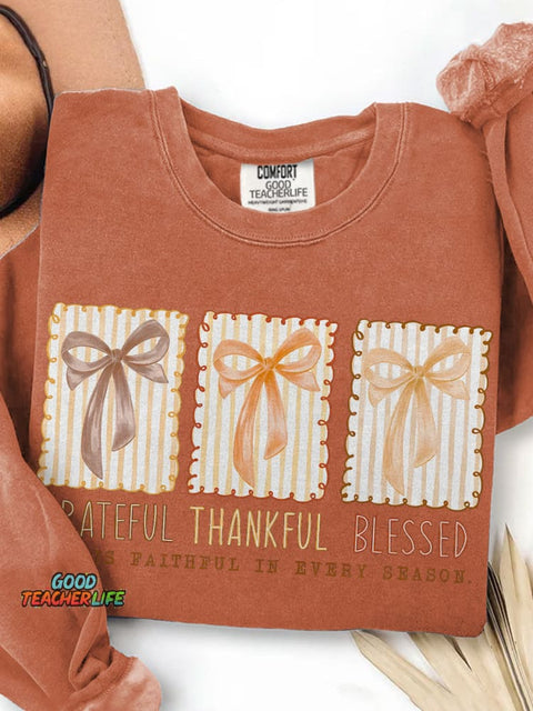 Grateful Thankful Blessed Print Casual Sweatshirt