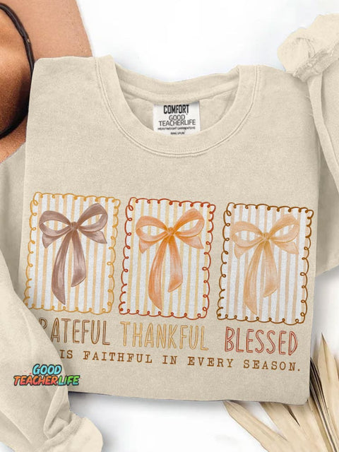 Grateful Thankful Blessed Print Casual Sweatshirt