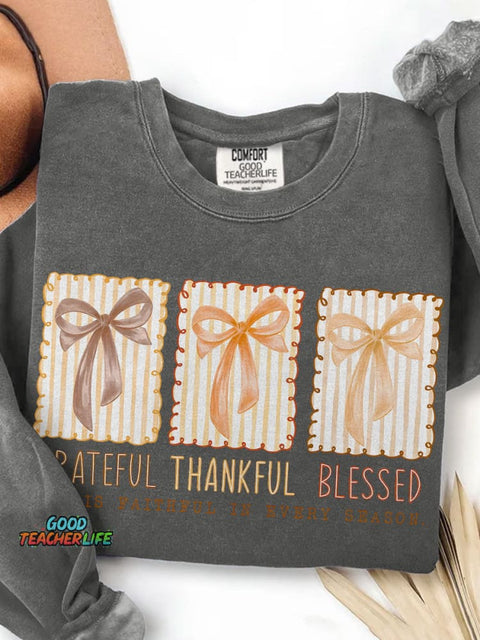 Grateful Thankful Blessed Print Casual Sweatshirt