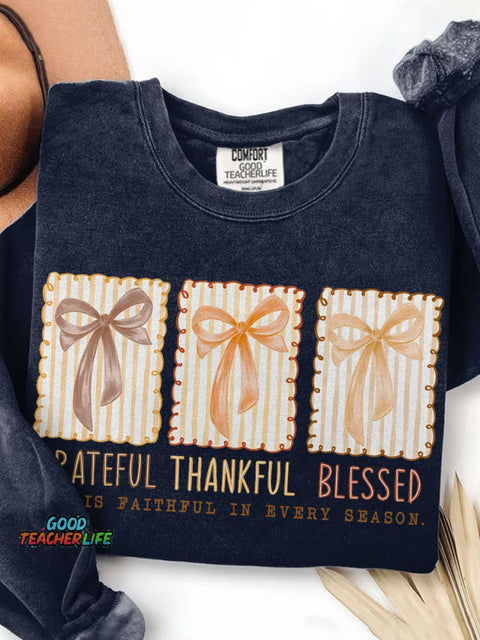 Grateful Thankful Blessed Print Casual Sweatshirt