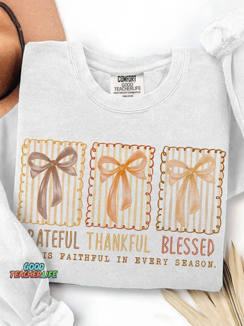 Grateful Thankful Blessed Print Casual Sweatshirt