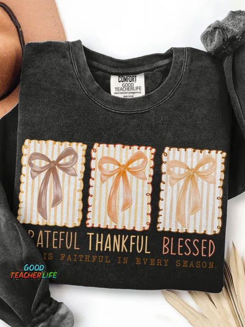 Grateful Thankful Blessed Print Casual Sweatshirt