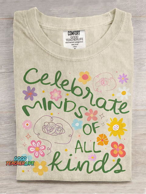Celebrate Minds of All Kinds Autism Awareness Casual Print T-shirt