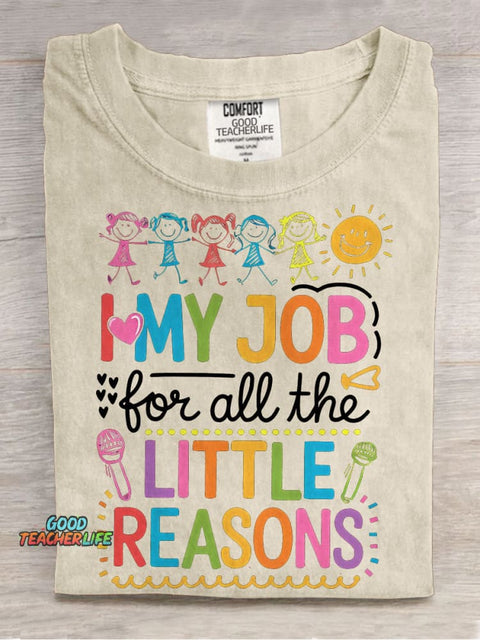 I Love My Job Colorful Teacher Life Casual Print T-shirt