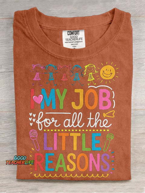 I Love My Job Colorful Teacher Life Casual Print T-shirt