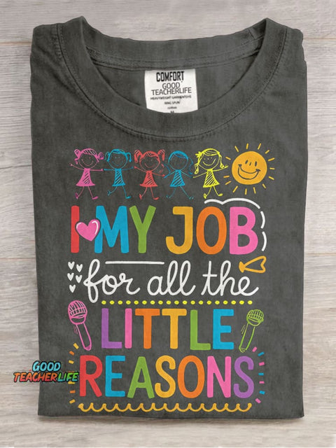 I Love My Job Colorful Teacher Life Casual Print T-shirt