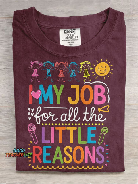 I Love My Job Colorful Teacher Life Casual Print T-shirt