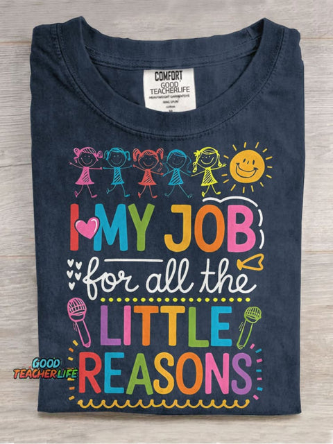 I Love My Job Colorful Teacher Life Casual Print T-shirt