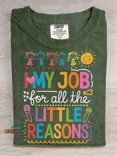 I Love My Job Colorful Teacher Life Casual Print T-shirt