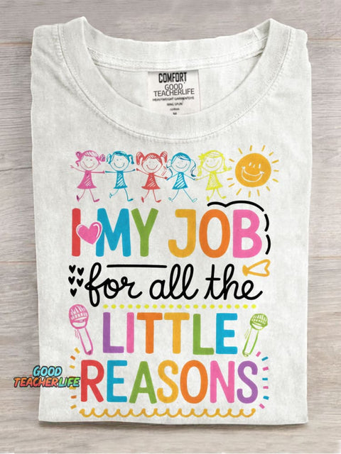 I Love My Job Colorful Teacher Life Casual Print T-shirt
