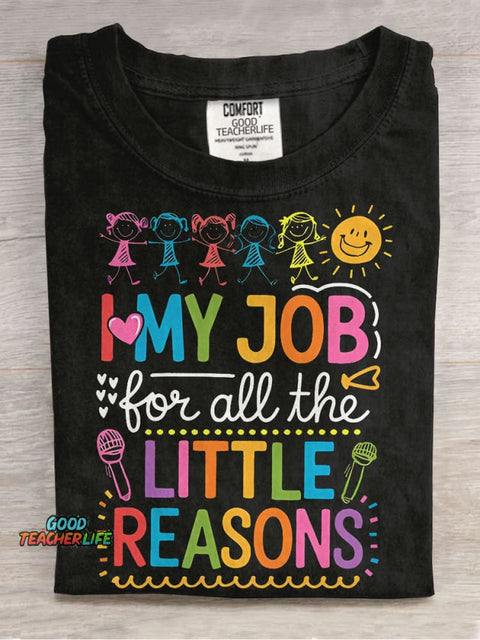 I Love My Job Colorful Teacher Life Casual Print T-shirt