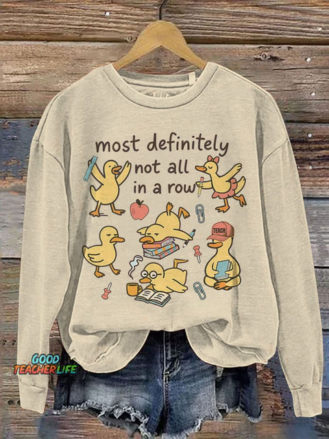 Funny Teacher Ducks In A Row Print Casual Sweatshirt