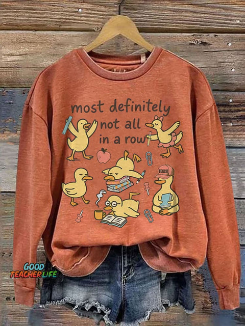 Funny Teacher Ducks In A Row Print Casual Sweatshirt