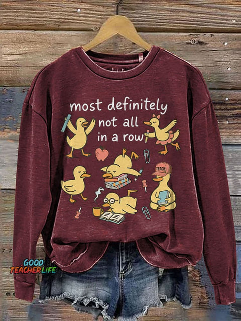 Funny Teacher Ducks In A Row Print Casual Sweatshirt