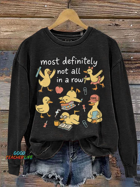 Funny Teacher Ducks In A Row Print Casual Sweatshirt