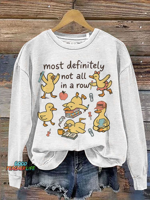 Funny Teacher Ducks In A Row Print Casual Sweatshirt