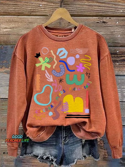Celebrate Minds of All Kinds Print Casual Sweatshirt