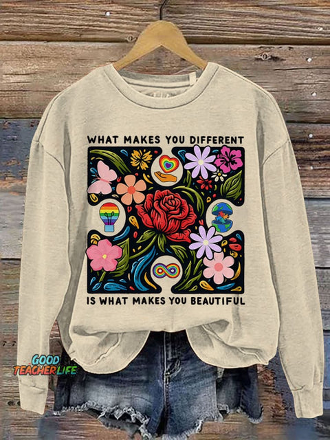 What Makes You Different Is What Make You Beautiful Print Casual Sweatshirt