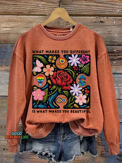 What Makes You Different Is What Make You Beautiful Print Casual Sweatshirt