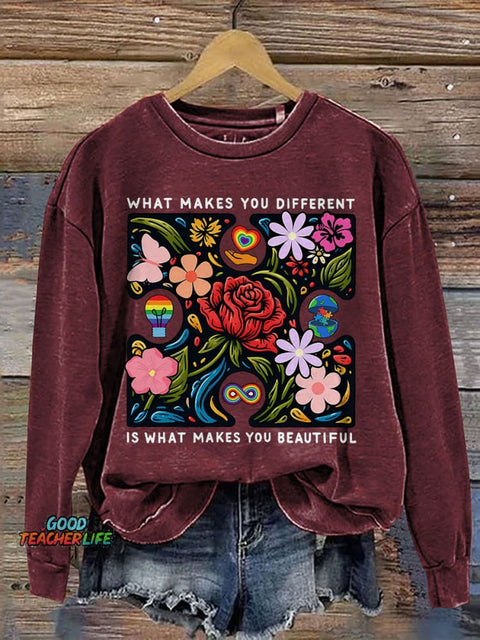 What Makes You Different Is What Make You Beautiful Print Casual Sweatshirt