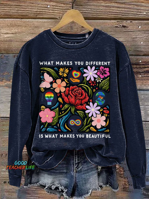 What Makes You Different Is What Make You Beautiful Print Casual Sweatshirt