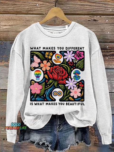 What Makes You Different Is What Make You Beautiful Print Casual Sweatshirt