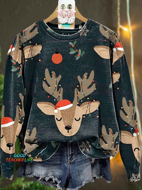 Christmas Santa hat Reindeer Casual  Sweatshirt