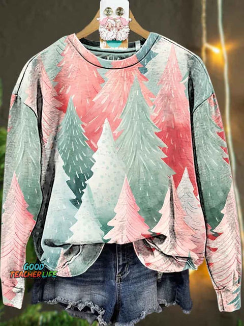 Christmas colorful Pink Christmas tree Casual  Sweatshirt