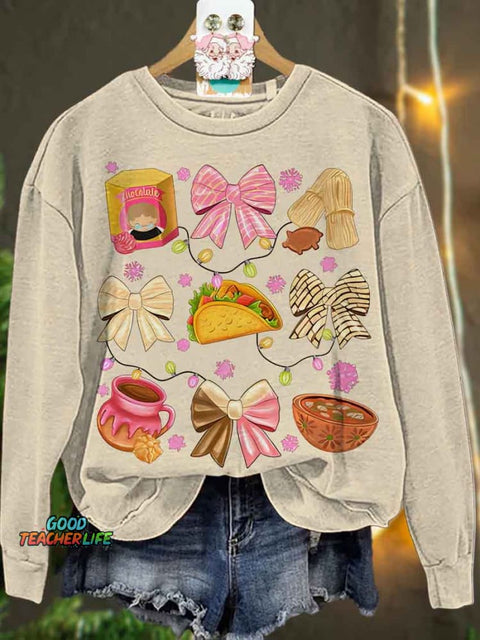 Christmas Coquette bow Christmas Mexican Casual  Sweatshirt