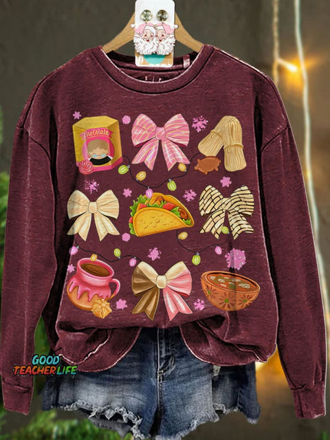 Christmas Coquette bow Christmas Mexican Casual  Sweatshirt
