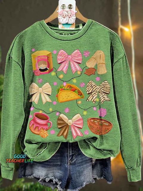 Christmas Coquette bow Christmas Mexican Casual  Sweatshirt